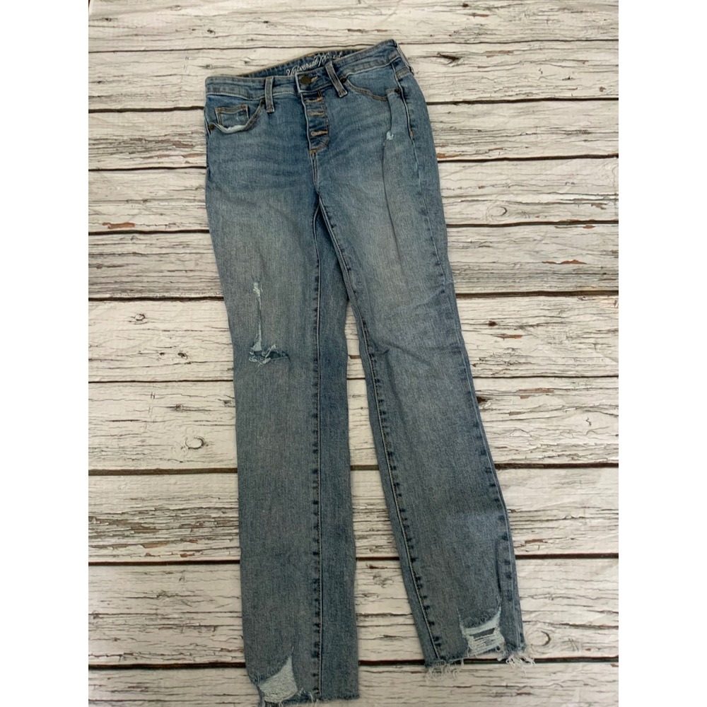 Universal Thread High Rise Skinny Crop Jeans Med Wash Distressed Button Fly 00